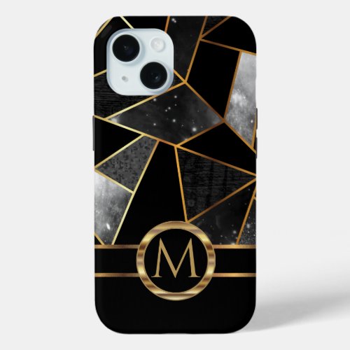 Geometric Gold and Black iPhone 15 Case