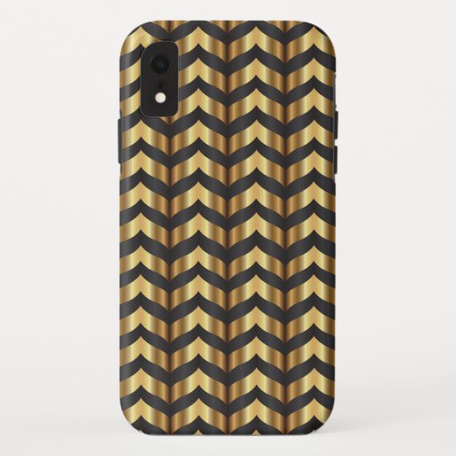 Geometric gold and gray chevron pattern iPhone XR case