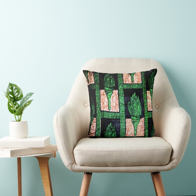 Geometric Gold and Green Pattern” Throw Pillow (Creator Uploaded)