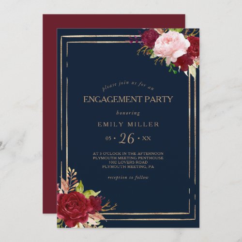 Geometric Gold and Red Tropical Engagement Party Invitation