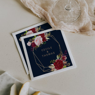 Geometric Gold and Red Tropical Wedding Napkin