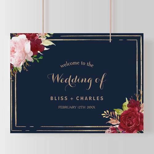 Geometric Gold and Red Tropical Welcome Wedding Poster