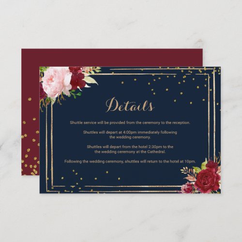 Geometric Gold and Red Wedding Details Insert Card