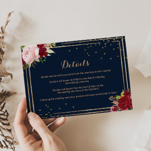 Geometric Gold and Red Wedding Details Insert Card