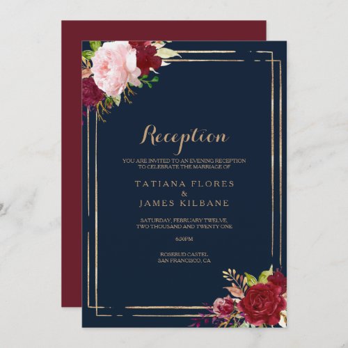 Geometric Gold and Red Wedding Reception Card
