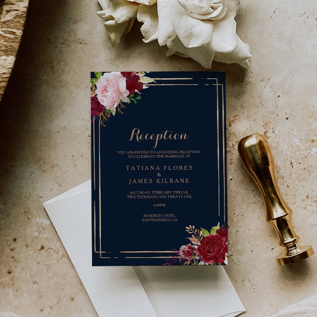 Geometric Gold and Red Wedding Reception Card (Creator Uploaded)