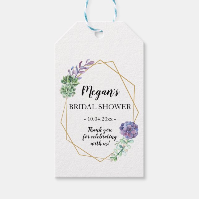 Geometric gold and succulents Favor Gift Tag (Front)