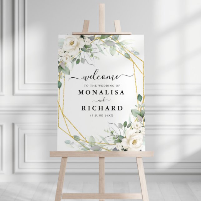 geometric gold and white floral wedding sign (Creator Uploaded)