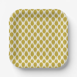 Geometric Gold and White Wine Glass Paper Plates