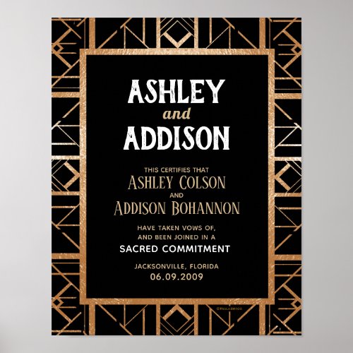 Geometric gold black Alterna Wedding Certificate Poster