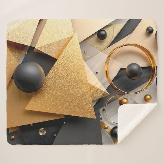 Geometric Gold & Black Elegance Sherpa Blanket (Front (Horizontal))