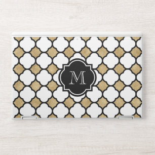 Geometric Gold Black White Quatrefoil Monogram HP Laptop Skin