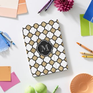 Geometric Gold Black White Quatrefoil Monogram