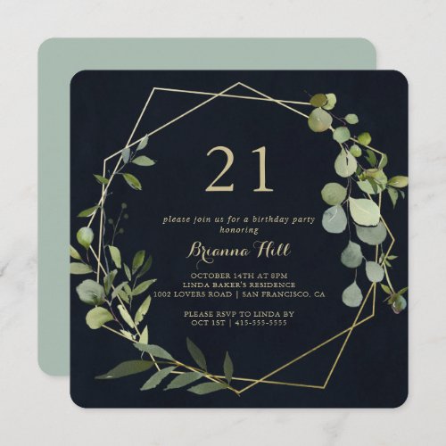 Geometric Gold Blue Green  21st Birthday Party Invitation