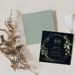 Geometric Gold Blue Green 40th Birthday Party  Invitation<br><div class="desc">This geometric gold blue green 40th birthday party invitation is perfect for a simple birthday party. The design features hand-painted beautiful green leaves in a dark blue background,  adorning a gold geometric frame.</div>