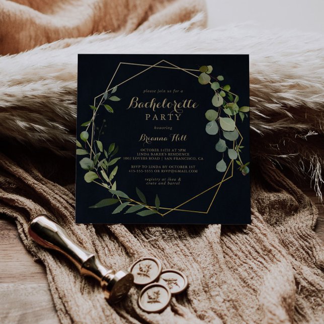 Geometric Gold Blue Green Bachelorette Party  Invitation (Creator Uploaded)