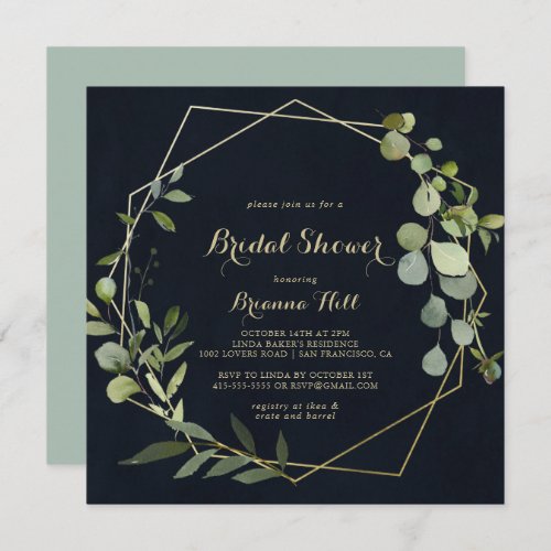 Geometric Gold Blue Green Bridal Shower  Invitation