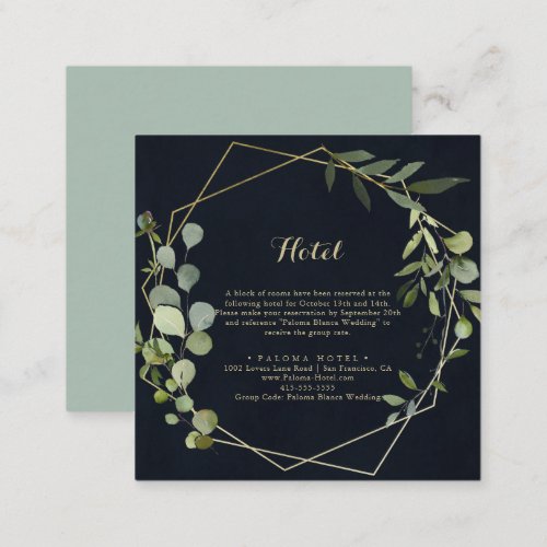 Geometric Gold Blue Green Calligraphy Hotel  Enclosure Card