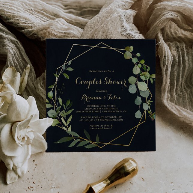 Geometric Gold Blue Green Couples Shower Invitation (Creator Uploaded)