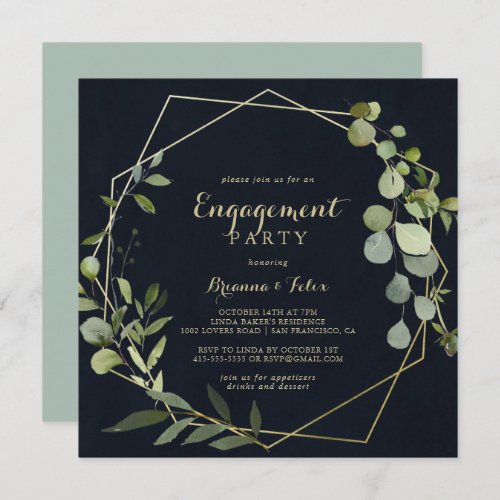 Geometric Gold Blue Green Engagement Party  Invitation