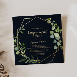 Geometric Gold Blue Green Engagement Party Invitation