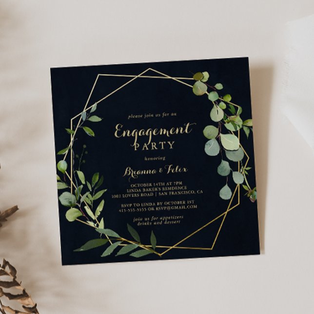Geometric Gold Blue Green Engagement Party  Invitation (Creator Uploaded)