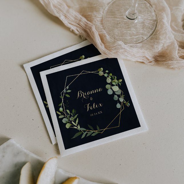 Geometric Gold Blue Green Eucalyptus Wedding  Napkins (Creator Uploaded)