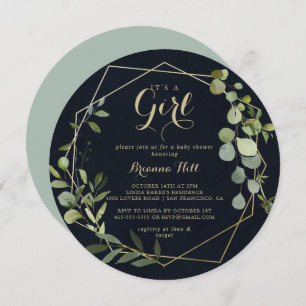 Geometric Gold Blue Green It's A Girl Baby Shower Invitation