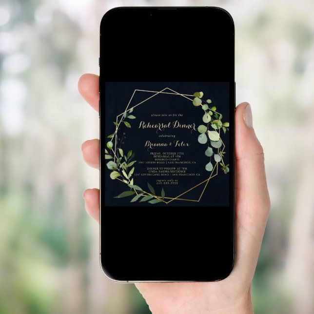 Geometric Gold Blue Green Rehearsal Dinner  Invitation (Front Digital)