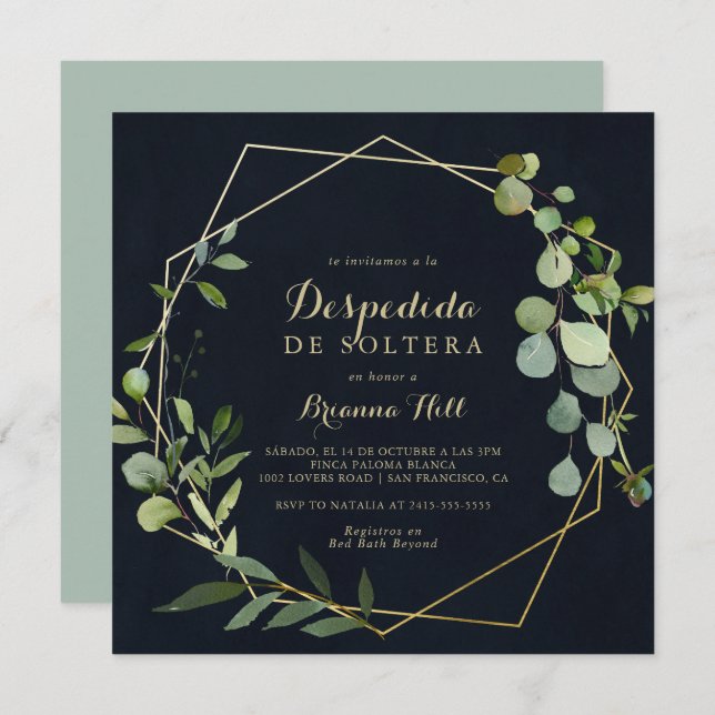 Geometric Gold Blue Green Spanish Bridal Shower  Invitation (Front/Back)