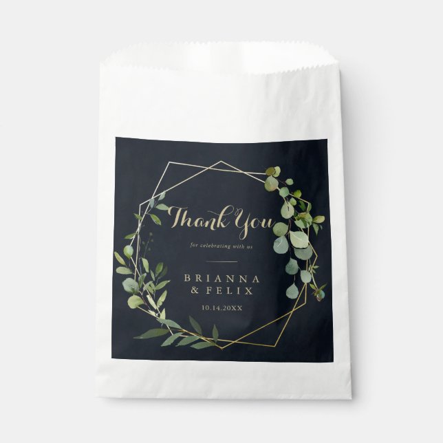 Geometric Gold Blue Green Thank You Wedding  Favor Bag (Front)