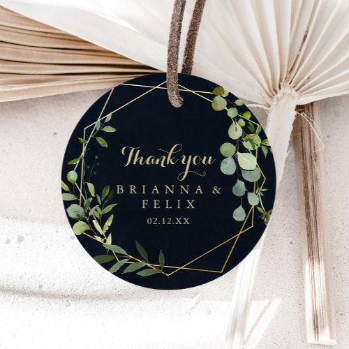 Geometric Gold Blue Green Thank You Wedding Favor  Classic Round Sticker