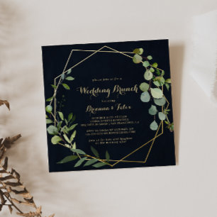 Geometric Gold Blue Green Wedding Brunch Invitation