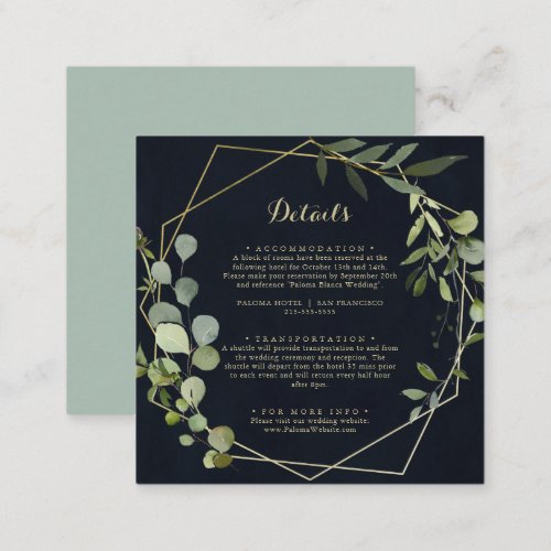 Geometric Gold Blue Green Wedding Details  Enclosure Card