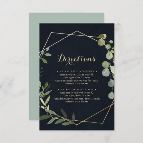 Geometric Gold Blue Green Wedding Directions Enclosure Card