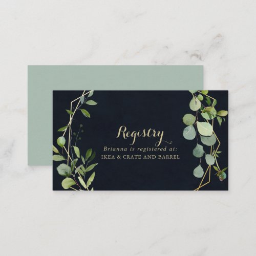 Geometric Gold Blue Green Wedding Gift Registry  Enclosure Card