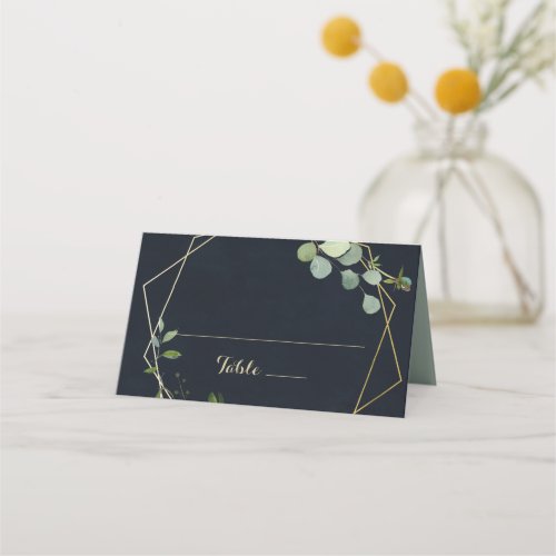 Geometric Gold Blue Green Wedding Place Card