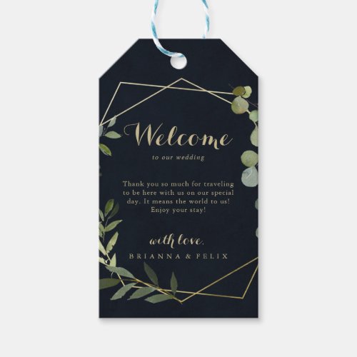 Geometric Gold Blue Green Wedding Welcome  Gift Tags