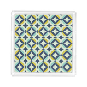 Geometric Gold & Blue Pattern Acrylic Tray