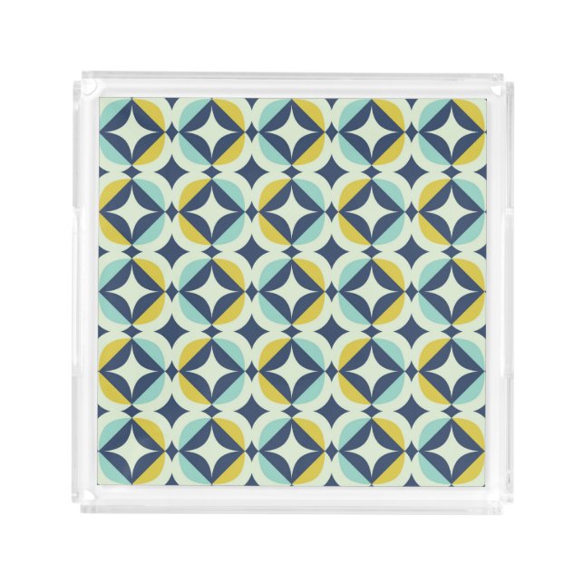 Geometric Gold & Blue Pattern Acrylic Tray (Front)