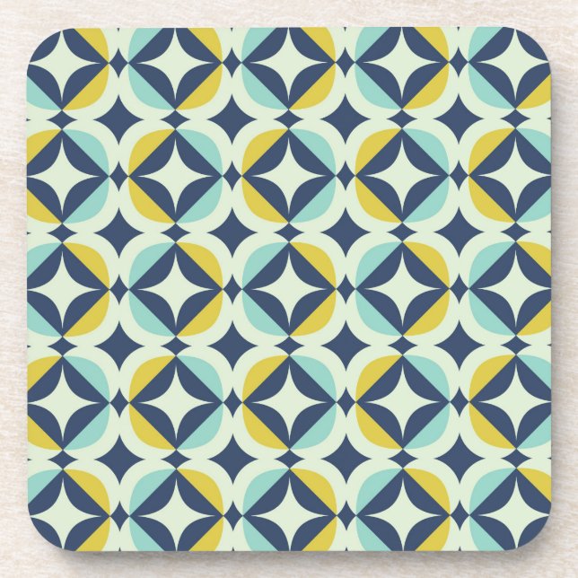 Geometric Gold & Blue Pattern Beverage Coaster (Front)