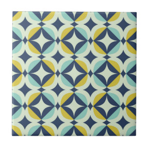 Geometric Gold & Blue Pattern Ceramic Tile