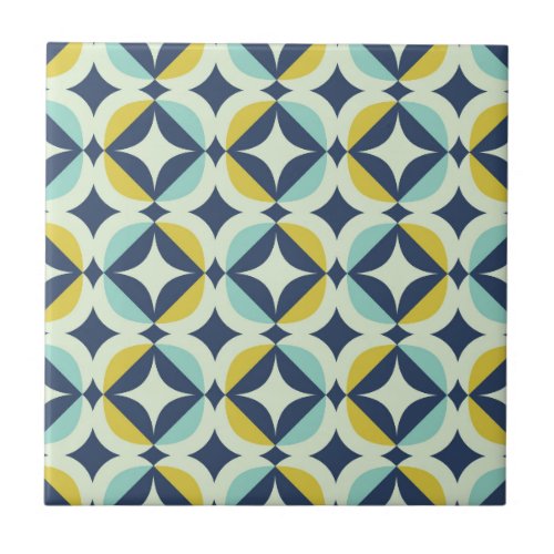 Geometric Gold  Blue Pattern Ceramic Tile