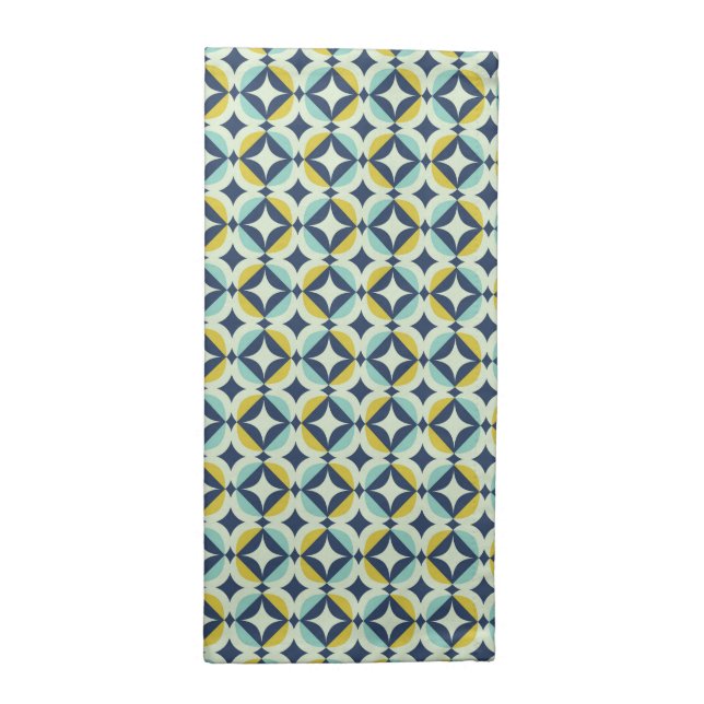 Geometric Gold & Blue Pattern Cloth Napkin (Half Fold)
