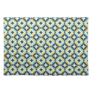 Geometric Gold & Blue Pattern Cloth Placemat