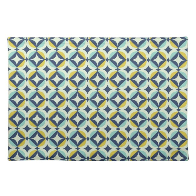 Geometric Gold & Blue Pattern Cloth Placemat (Front)