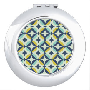 Geometric Gold & Blue Pattern Compact Mirror