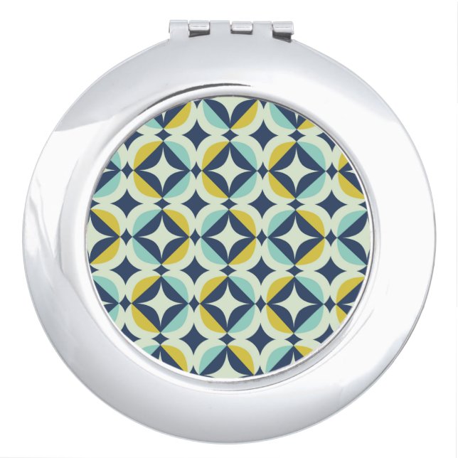 Geometric Gold & Blue Pattern Compact Mirror (Front)