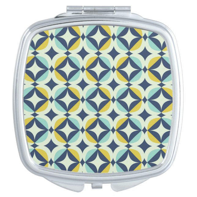 Geometric Gold & Blue Pattern Compact Mirror (Front)