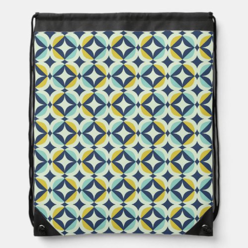 Geometric Gold  Blue Pattern Drawstring Bag